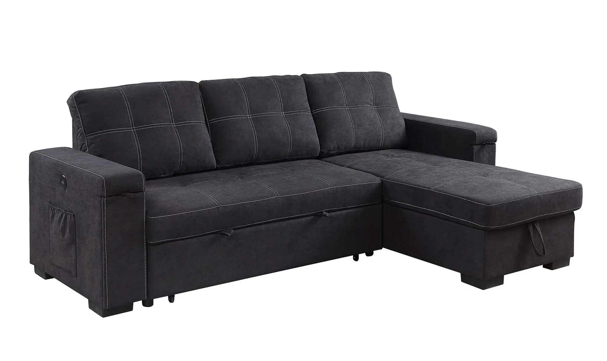 Toby - Woven Fabric Reversible Sleeper Sectional Sofa With Storage Chaise Cup Holder Charging Ports And Pockets by Unique Piece Furniture