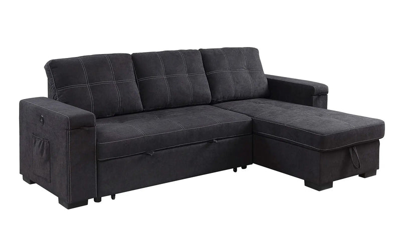 Toby - Woven Fabric Reversible Sleeper Sectional Sofa With Storage Chaise Cup Holder Charging Ports And Pockets by Unique Piece Furniture
