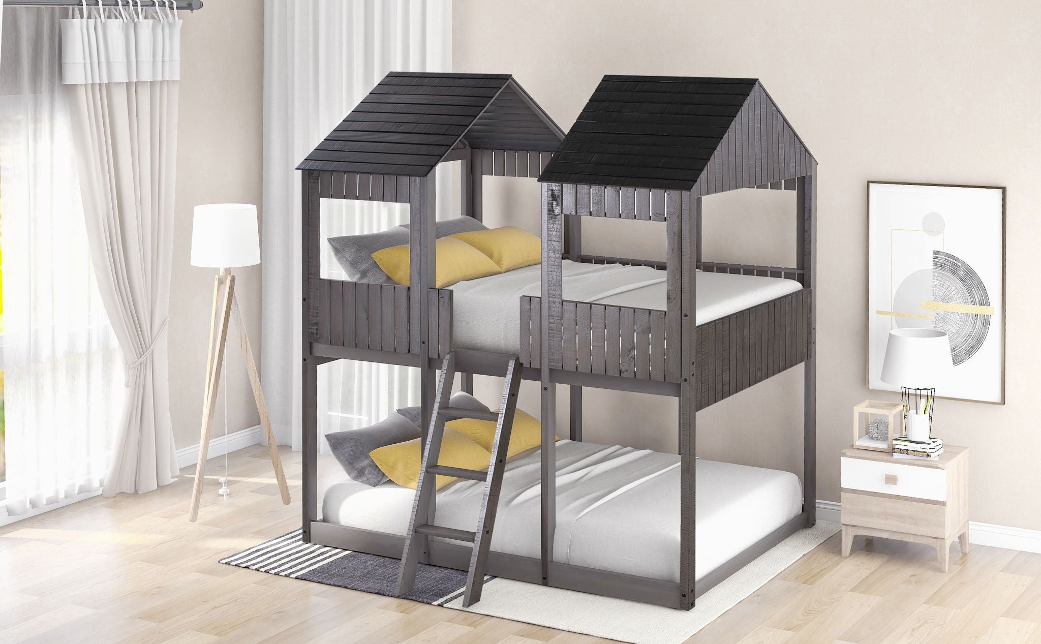 Bunk Bed With Roof, Window, Guardrail, Ladder by HouseOfZazla