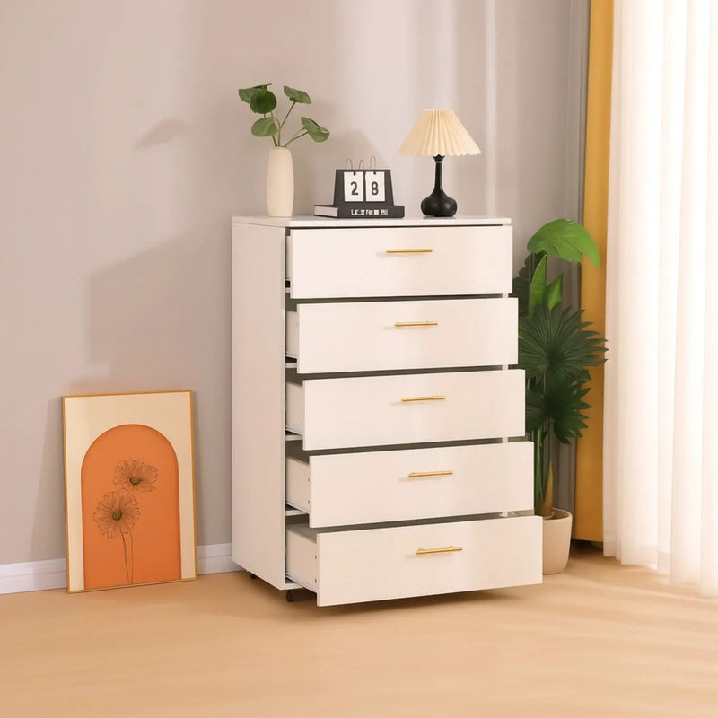 5 Drawer Dresser With Handles - White by Unique Piece Furniture