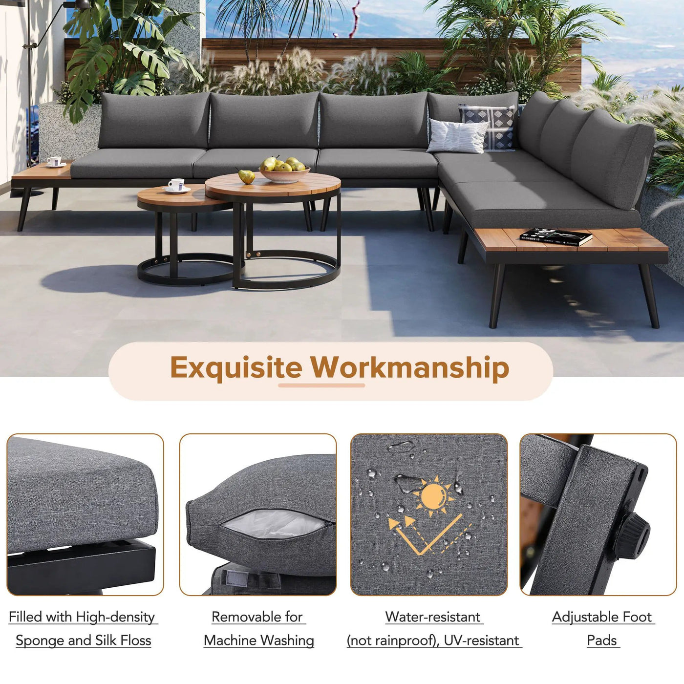 Modern Outdoor Sectional Sofa Set With Nesting Coffee Tables by HouseOfZazla