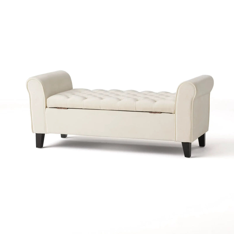 Ivory Fabric Storage Bench with Rolled Arms by HouseOfZazla
