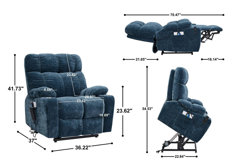 Dual Okin Motor Power Lift Recliner Chair For Elderly Infinite Position Lay Flat 180E Recliner With Heat Massage by HouseOfZazla