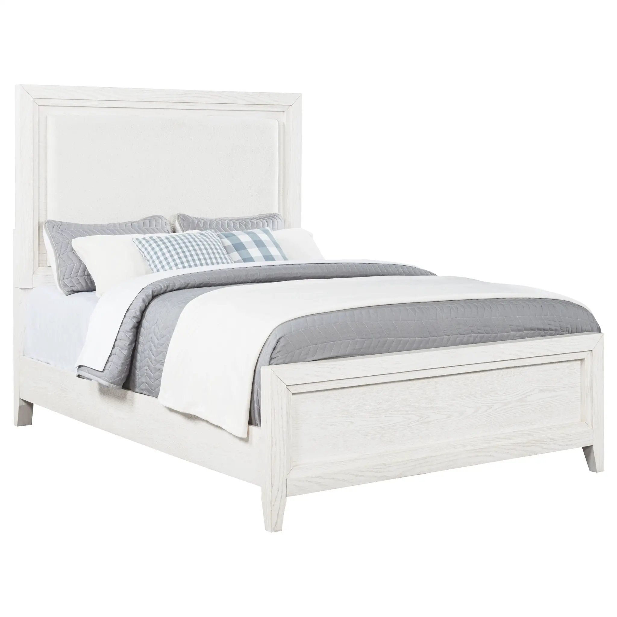 Marielle Queen Upholstered Panel Bed Distressed White by Unique Piece Furniture