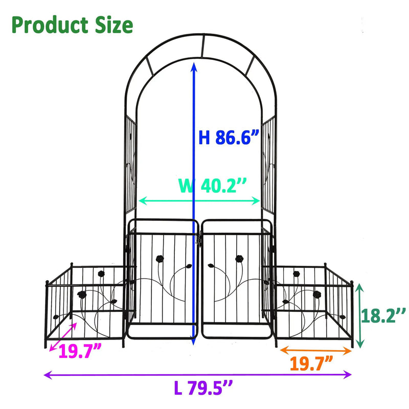 Metal Garden Arch With Gate Wide High Climbing Plants Support Rose Arch Outdoor - Black by Unique Piece Furniture