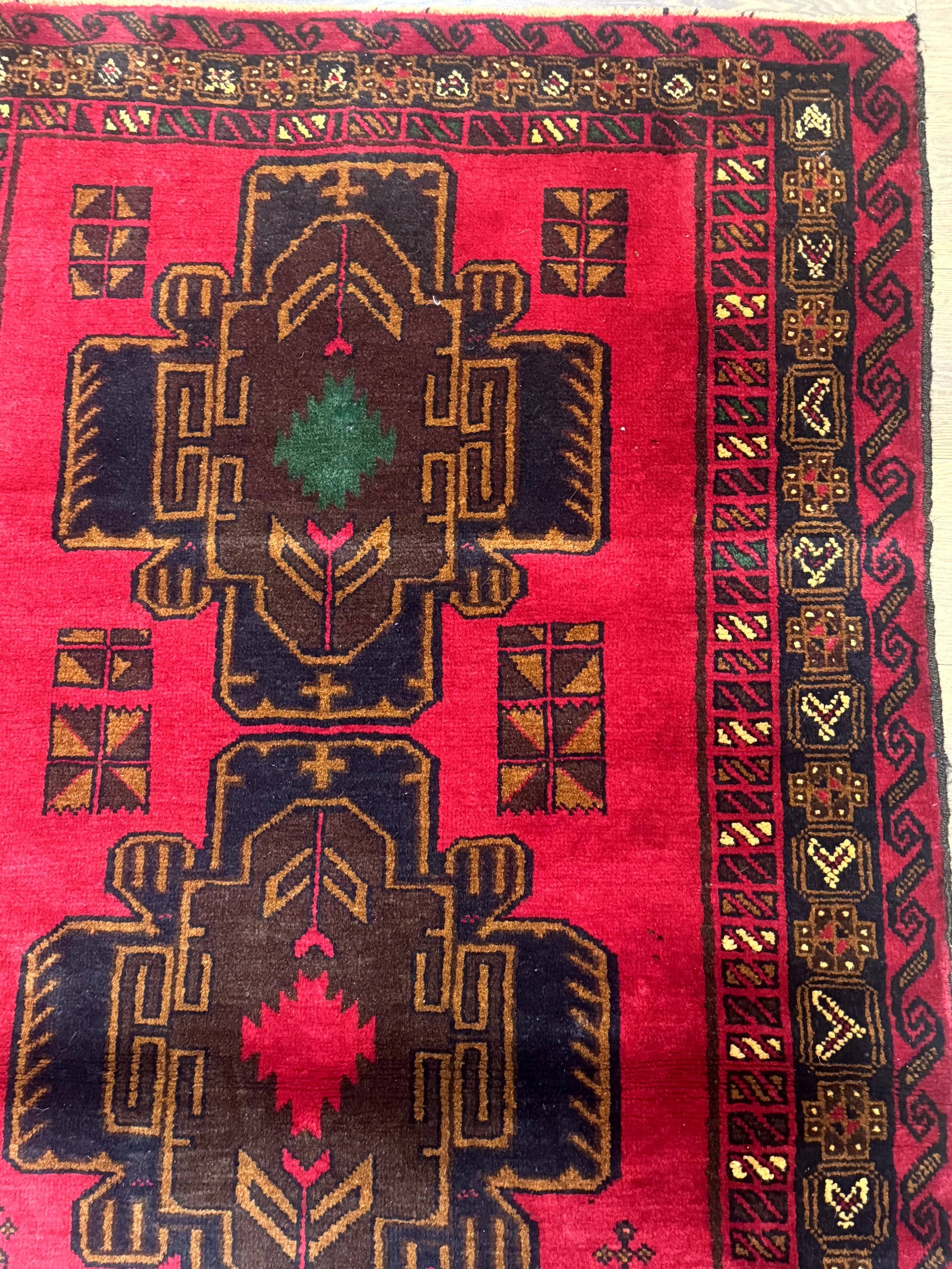 Red Afghan Balouch Rug 4x7, Triple Medallions, Handmade, New by Jewel Rugs