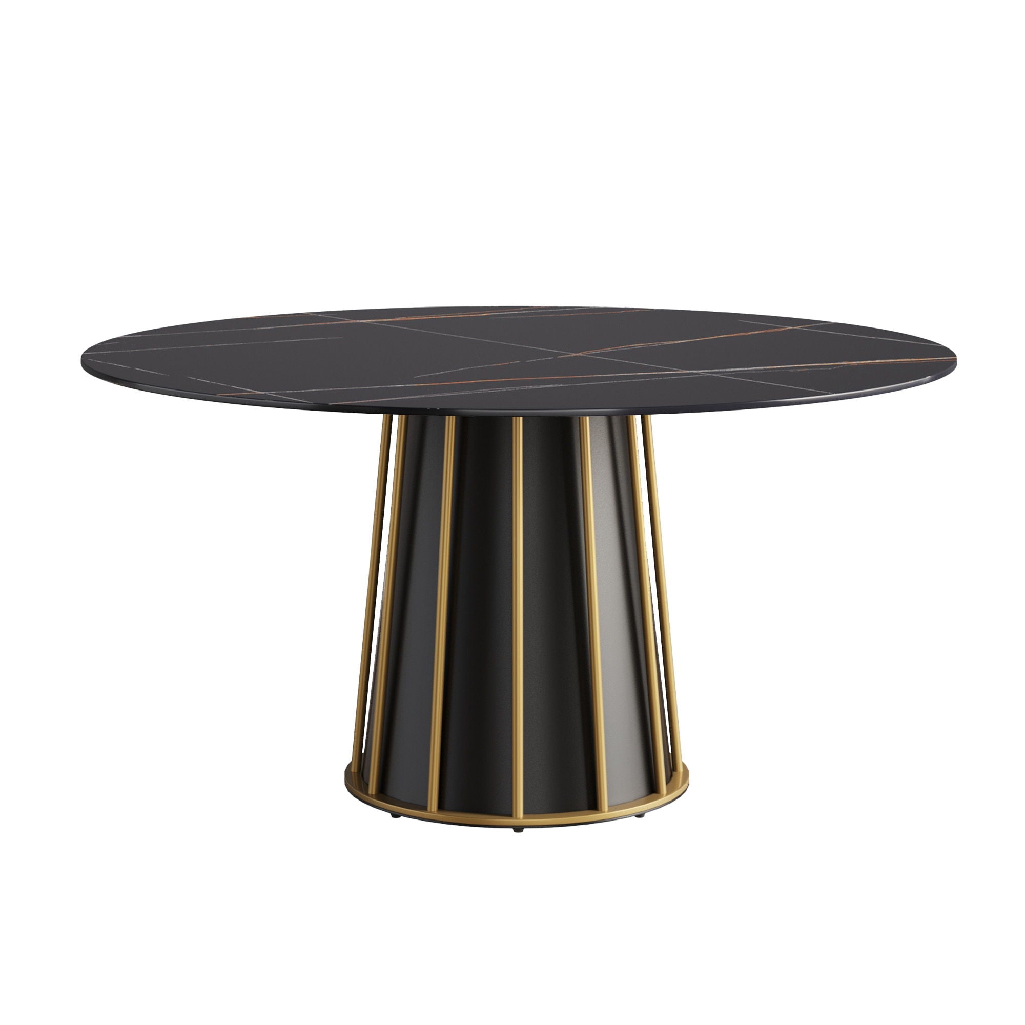 Modern Artificial Stone Round Metal Iron Base Dining Table, Can Accommodate 8 People, (Not Including Chairs) - Black by HouseOfZazla