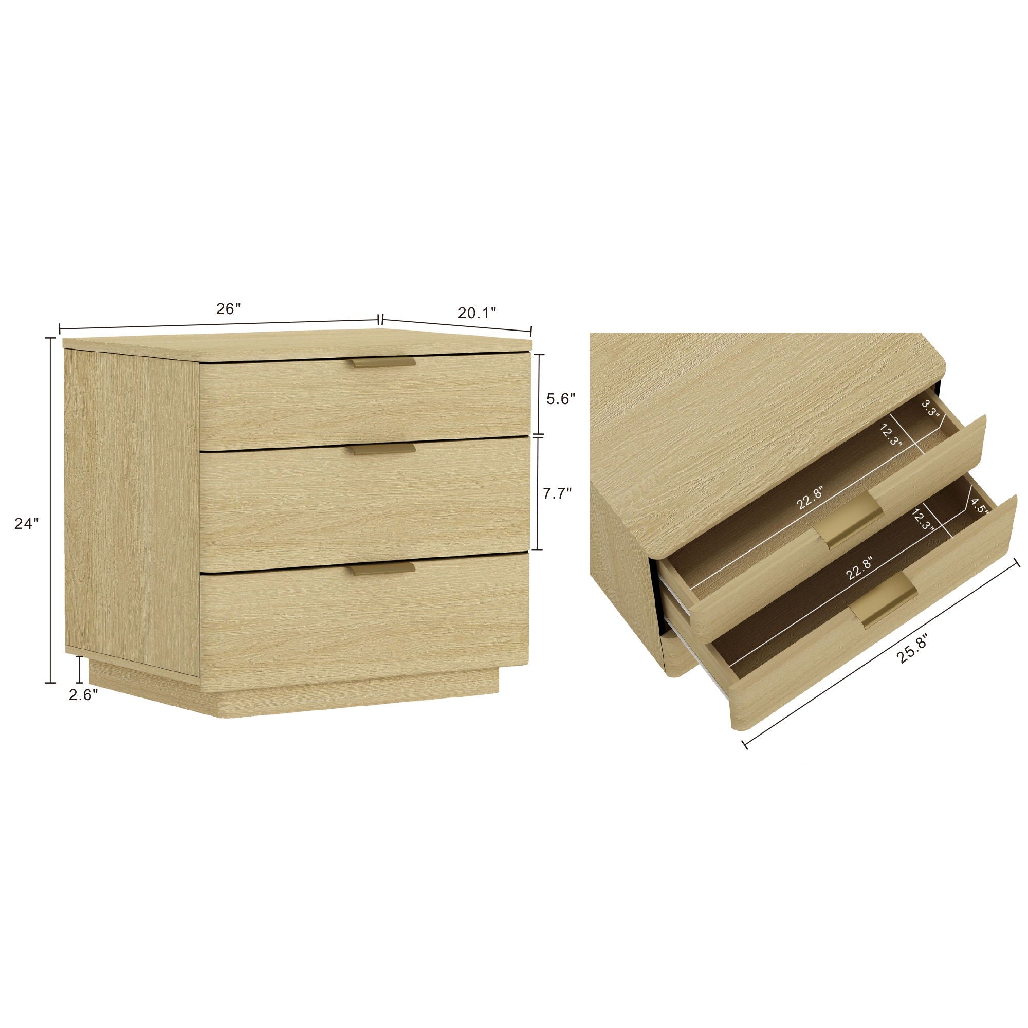 Payton - Nightstand With 3 Drawers - Oak by HouseOfZazla