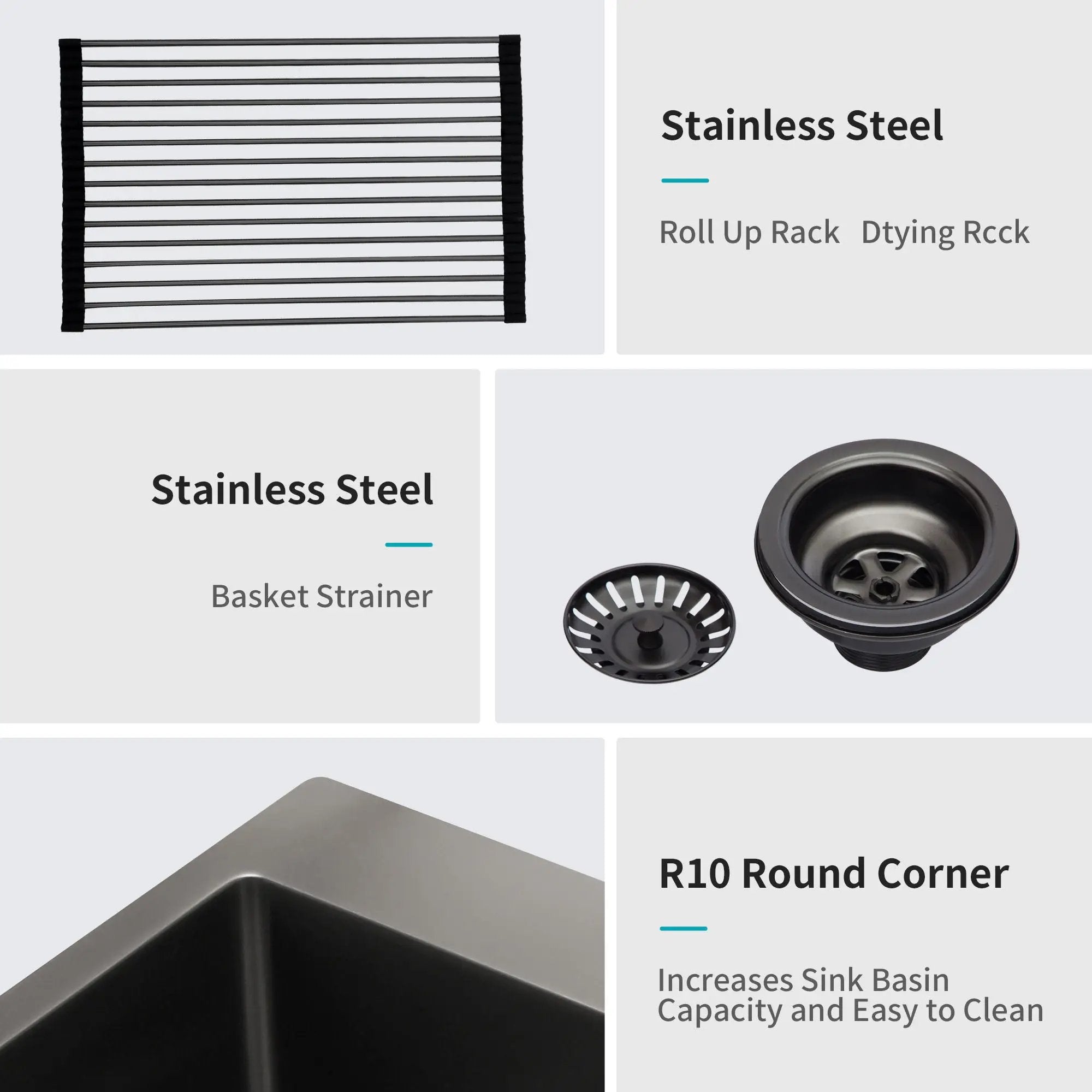 Topmount 16G Stainless Steel Kitchen Sink Deep Single Bowl - Gunmetal Black by HouseOfZazla