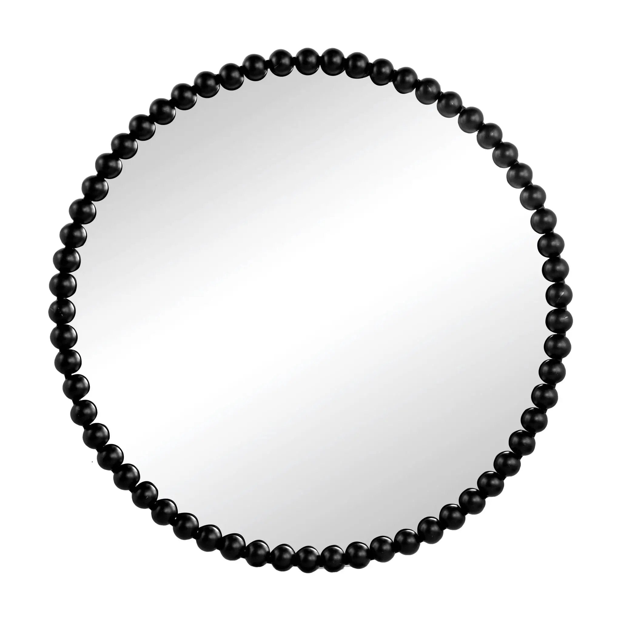 Circle Mirror With Metal Beaded Frame, Wall Mirror For Living Room Bedroom Entryway - Black by HouseOfZazla