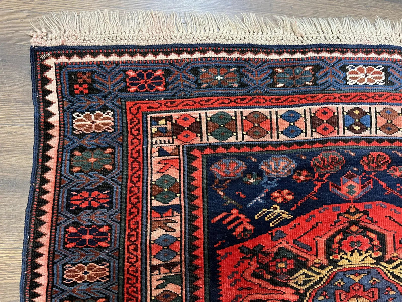 Antique Caucasian Seychour Rug 3.7 x 5.5, Collectible Oriental Carpet, Navy Blue and Red, Fine Kuba Rug, Vintage Rug, Wool Hand Knotted Rug by Jewel Rugs