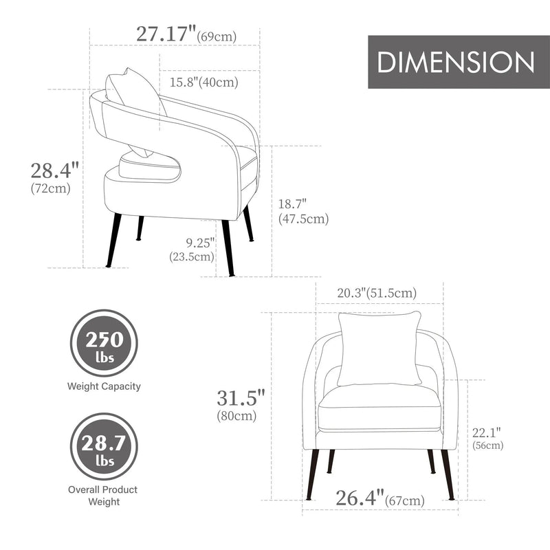 Open Back Accent Chair, Round Sofa Lounge Armchair by Unique Piece Furniture
