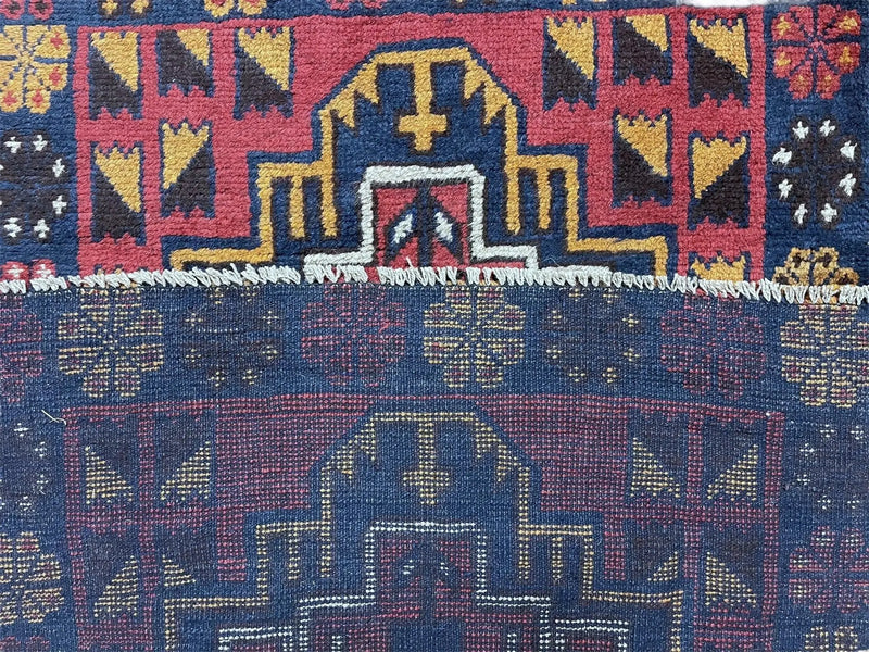 3 X 4.3 Vintage Handmade Tribal Wool Rug Balouch Rug Afghan Rug Red Blue Nice by Jewel Rugs