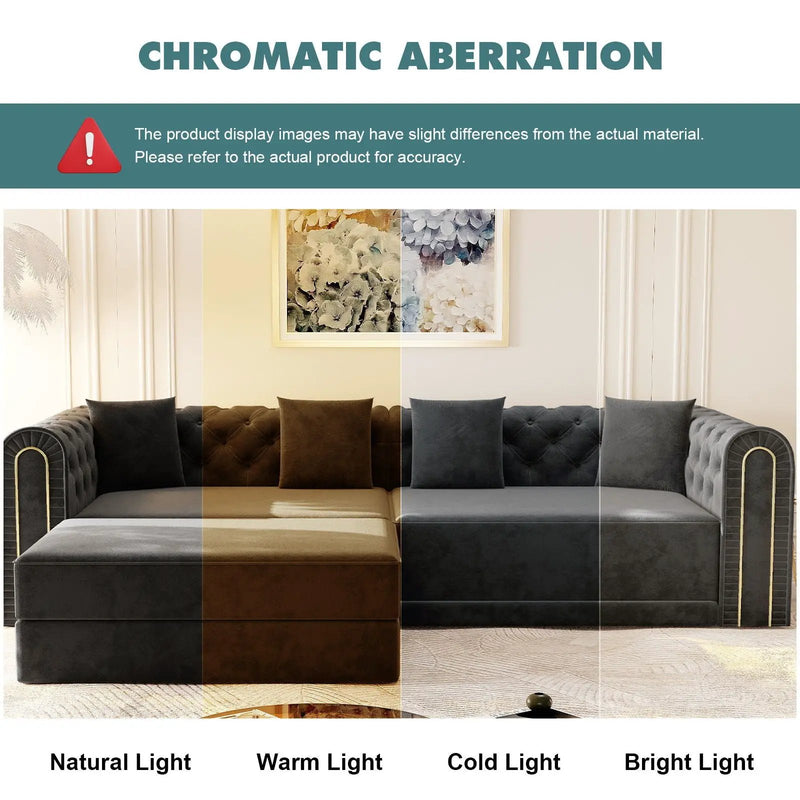 3-In-1 Convertible Sleeper Sofa With Movable Ottoman For Living Room