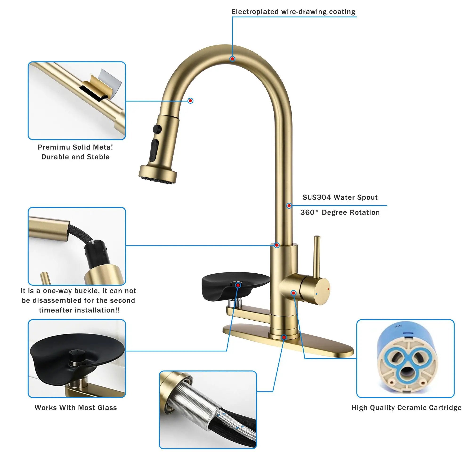 3 In 1 Kitchen Faucet With Press Type Glass Rinser, High Arc Pull Down Sprayer by HouseOfZazla