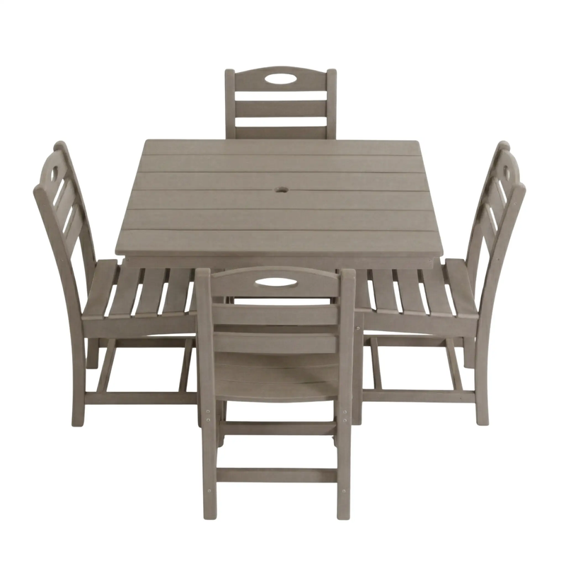 Antique Wood Color HDPE 5-Piece Outdoor Patio Dining Set by HouseOfZazla