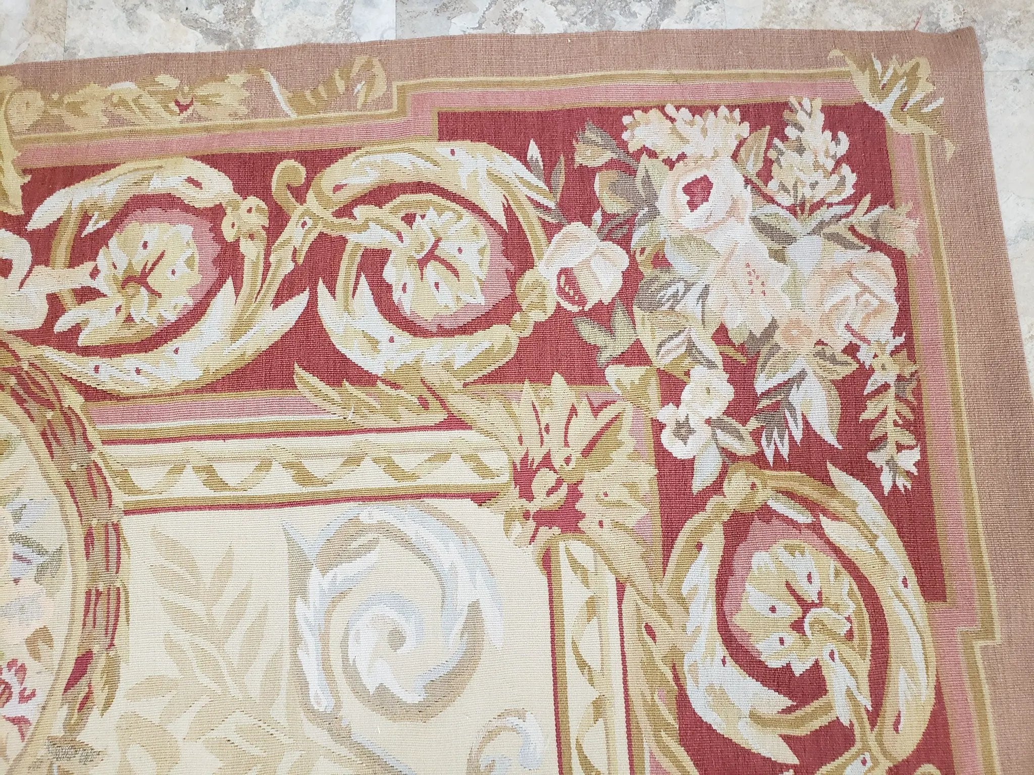 Aubusson Rug 6x9, Elegant Flatweave Rug, Aubusson Savonnerie 6 x 9 Flatweave Area Rug, Cream and Red, Wool Hand Woven Carpet, Medium Size by Jewel Rugs