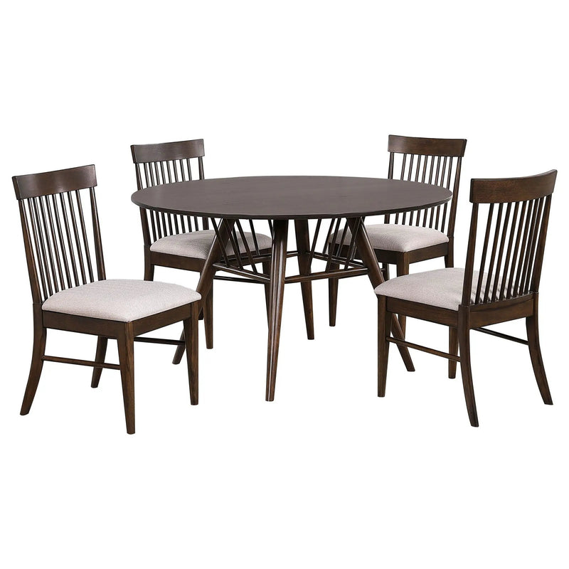 Everton 5-piece Round 53-inch Dining Table Set Dark Walnut by Unique Piece Furniture