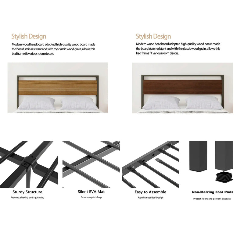 Ceres - Metal Bed With Wood Headboard & Footboard by HouseOfZazla