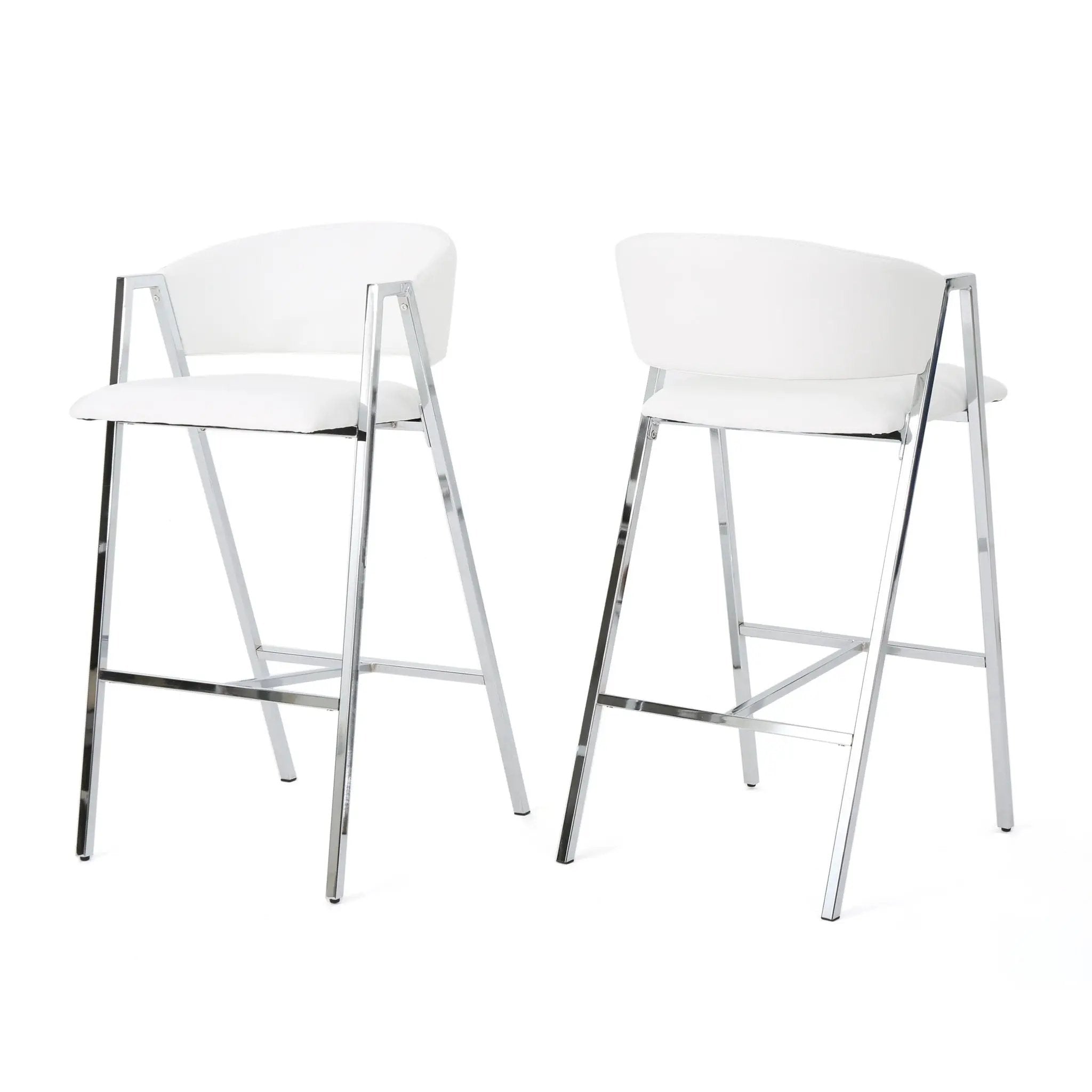 Modern Bar Stools With Low Back And Arms And Durable Metal Frame (Set of 2) - Ivory by HouseOfZazla
