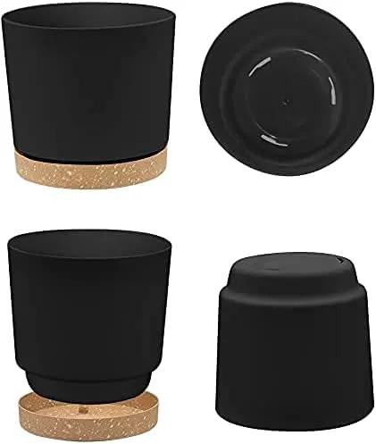 ZMTECH Plant Pots, Set of 6 6.5'' Self Watering Plastic Planter with Drainage Hole and Saucer,Modern Decorative Flower Pot for Indoor Outdoor House Plants, Succulents, Flowers - Dark Gray by GreenHaven Gardens