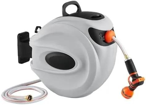 65' x 5/8" Retractable Hose Reel Wall-Mounted with 180° Swivel–Heavy-Duty Automatic Water Hose Storage for Garden,Yard,and Outdoor Use by GreenHaven Gardens