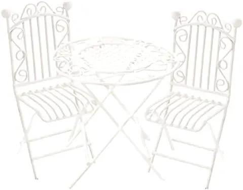 Dollhouse Miniature Bistro Table & Chairs Set Accessories Metal 1:12 Scale Miniatures White Coffee/Tea Furniture Fairy Garden Cute Rustic Elegant Decorations Ornaments (C) by GreenHaven Gardens