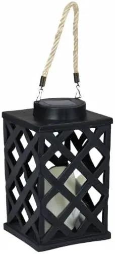 Sunnydaze Modern Crosshatch 9-Inch Solar LED Decorative Candle Lantern - Tabletop/Hanging Light - Set of 2 - Black by GreenHaven Gardens