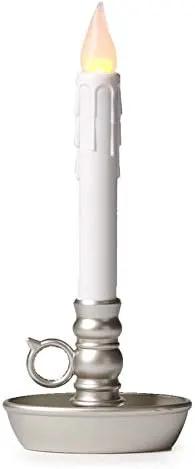 Plow & Hearth Set of 4 AA Battery Operated Window LED Candle Lamps | Auto Timer | Long Lasting Bulbs Never Need Replacing | Holiday Lights | Pewter Base | 9 1/2 H by GreenHaven Gardens