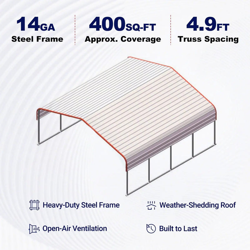 Classic Steel Carport 20'W x 20'L by Chery Industrial