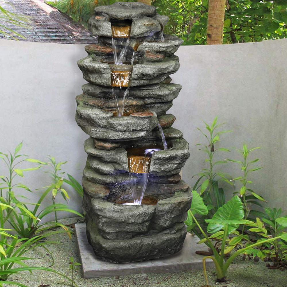 Resin Stacked Rock Outdoor Fountain 32 Inch Lit Water, photo 4 of 10