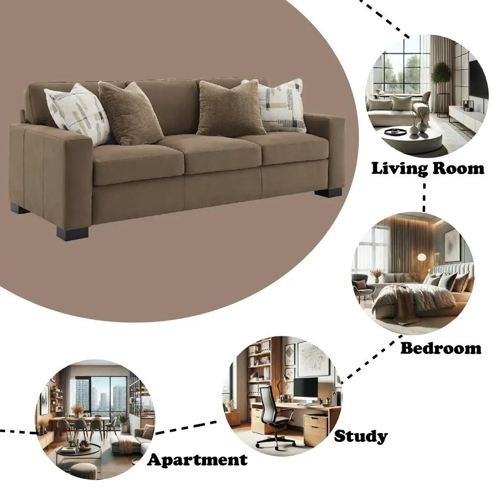 Darya - Sofa With 4 Pillows - Brown Suede Fabric by Unique Piece Furniture