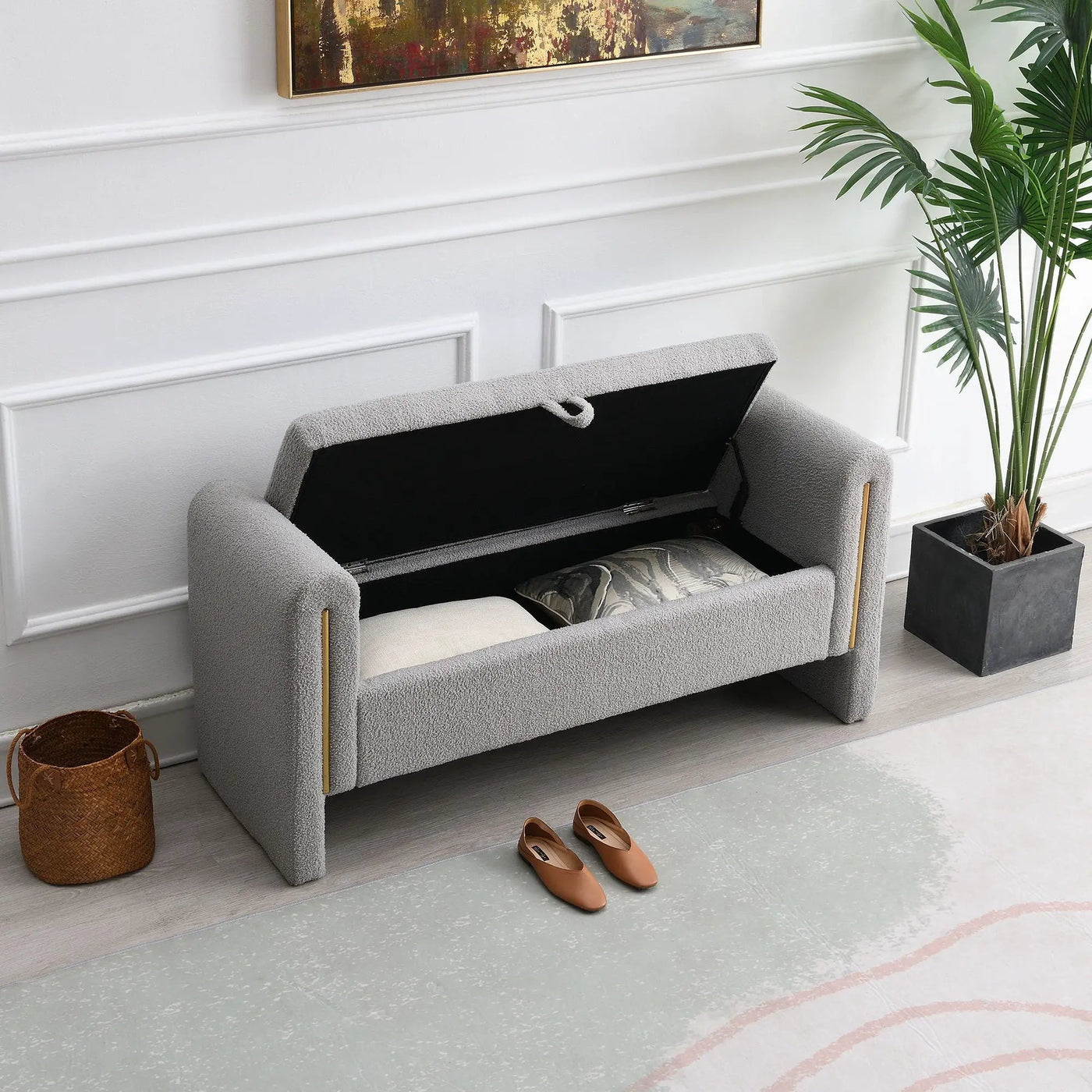Modern Teddy Upholstered Large Bed End Bench With Arms And Storage by Unique Piece Furniture