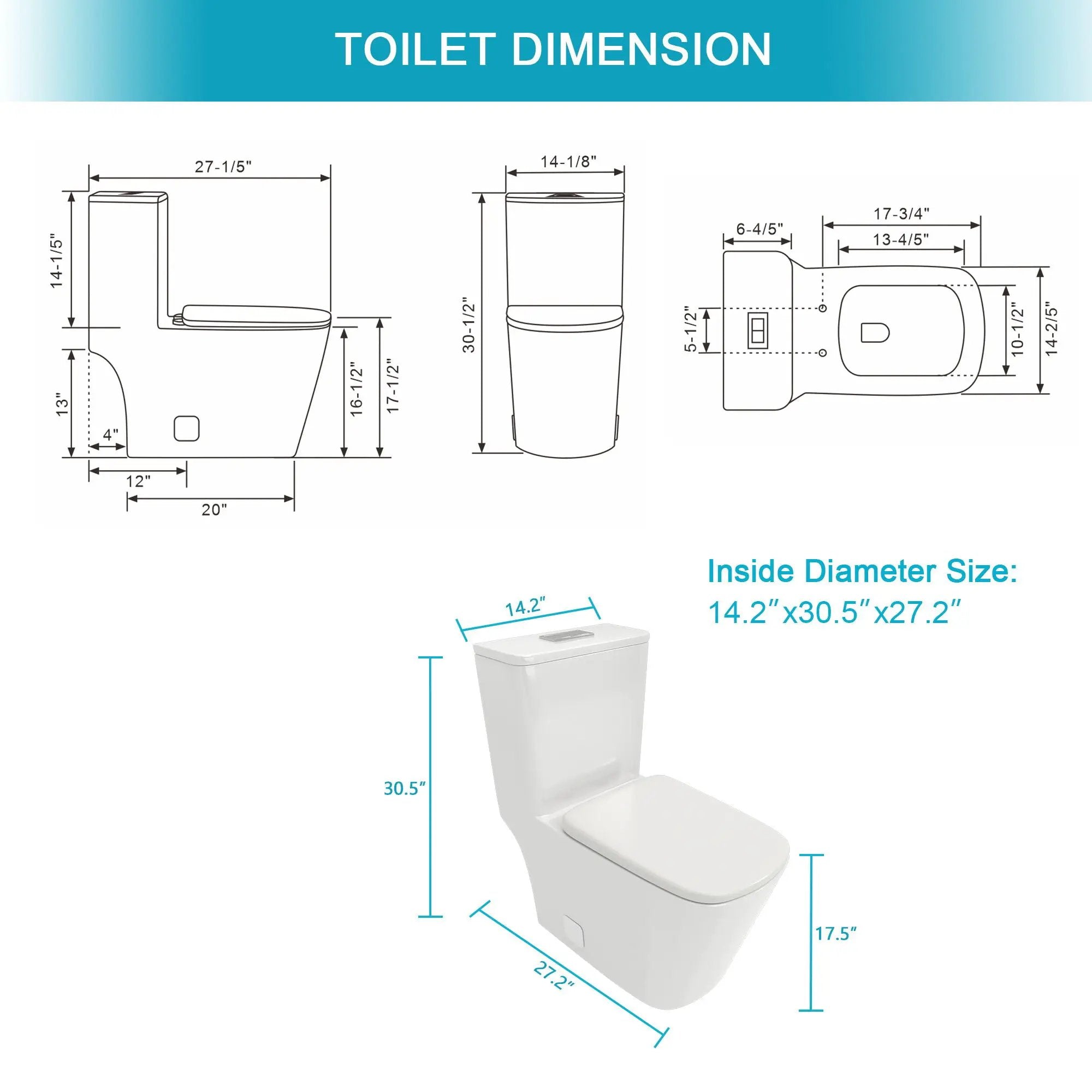 1 Piece Toilet & Dual Flush And Soft Closing Seat - White by HouseOfZazla
