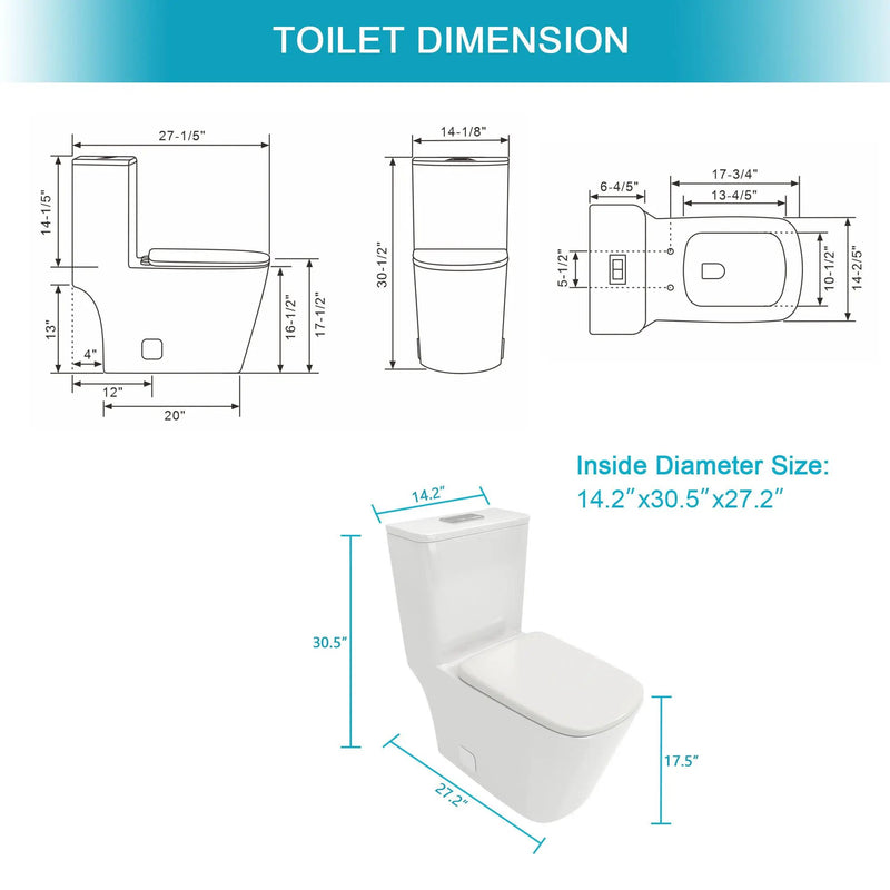 1 Piece Toilet & Dual Flush And Soft Closing Seat - White by HouseOfZazla