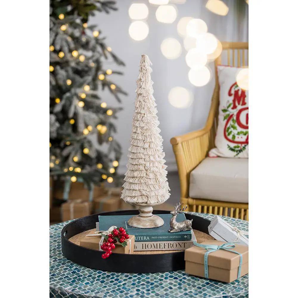 D5.1x21.7" Fringes Embellished Cone With Wooden Base by HouseOfZazla