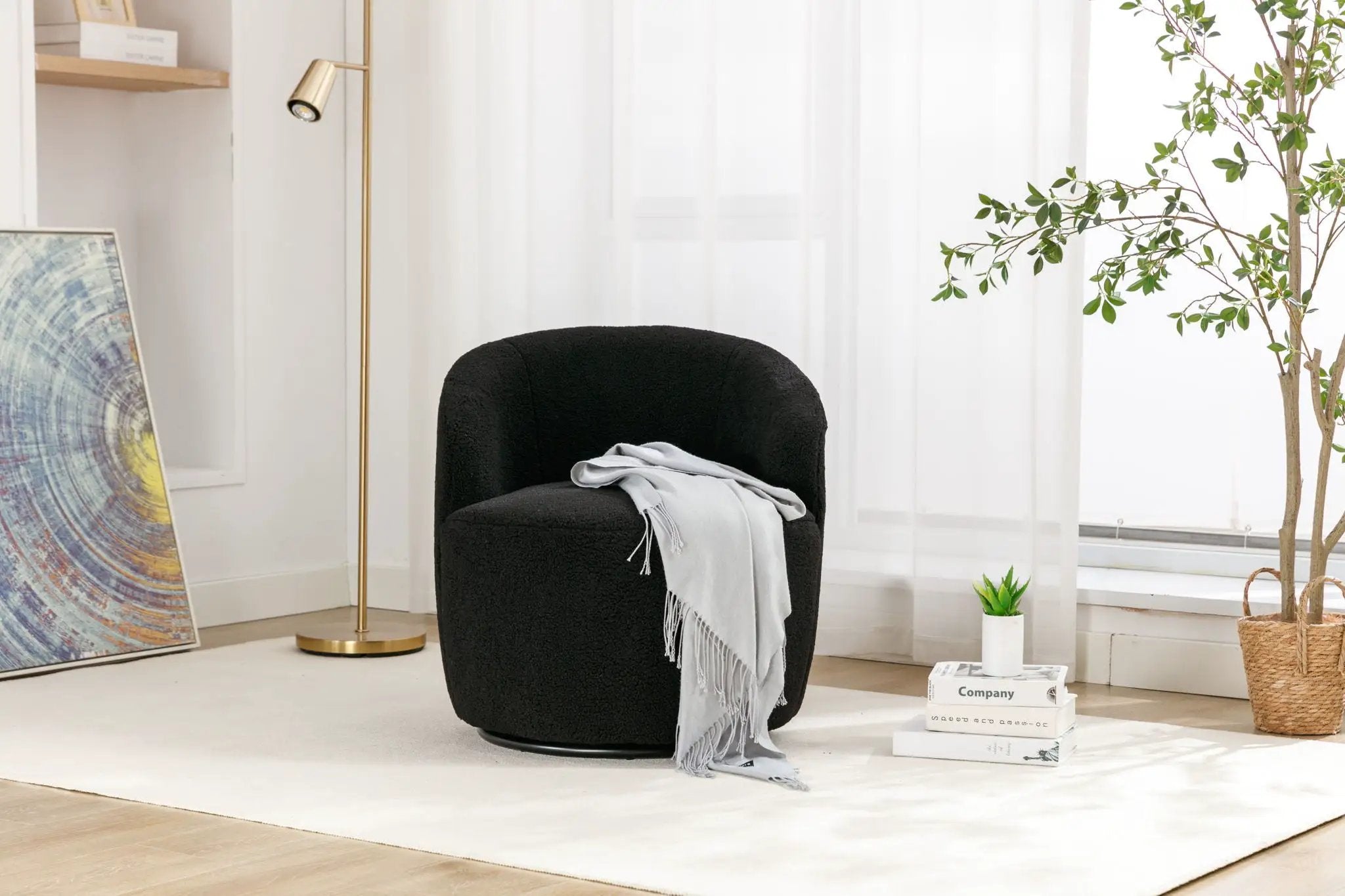 Teddy Fabric Swivel Accent Armchair Barrel Chair With Powder Coating Metal Ring by Unique Piece Furniture
