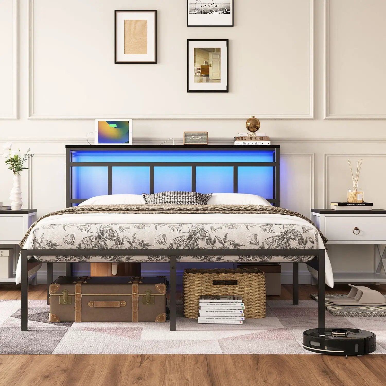 Bed Frame With Storage Headboard With USB C, Type C And LED Light by Unique Piece Furniture