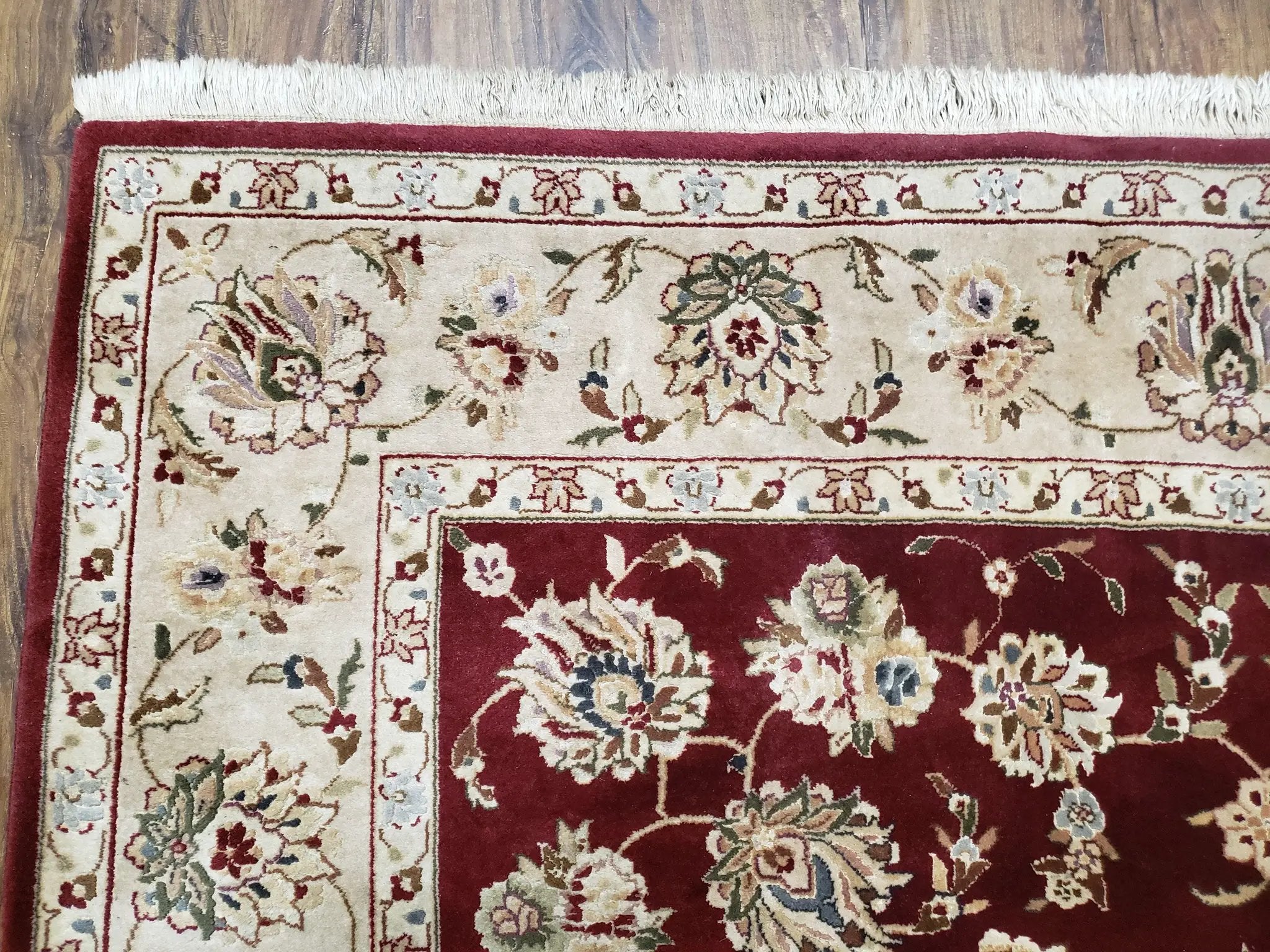 Vintage Traditional Oriental Area Rug, Hand-Knotted, Wool & Silk Accents, Maroon Red and Beige, 6x9 Carpet, 5' 9" x 9' by Jewel Rugs