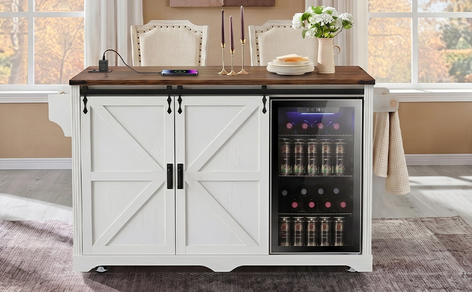 K&K 72" Farmhouse Kitchen Island with Fridge Storage Space by HouseOfZazla
