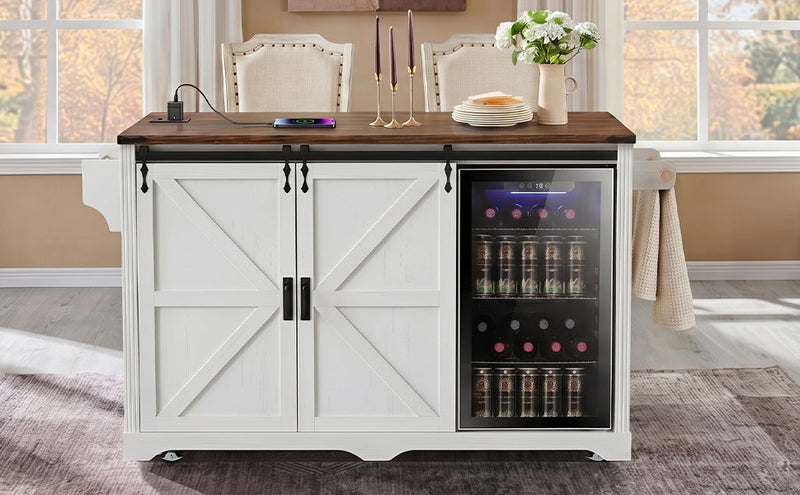 K&K 72" Farmhouse Kitchen Island with Fridge Storage Space by HouseOfZazla
