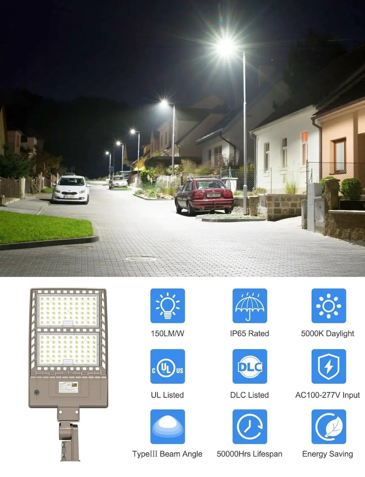 320W LED Parking Lot Light Hard Wired 48,000LM, Hot Wire UL Listed Industrial Grade LED Shoebox Parking Pole Light 5000K IP65 Waterproof by Outdoor Solar Outlet