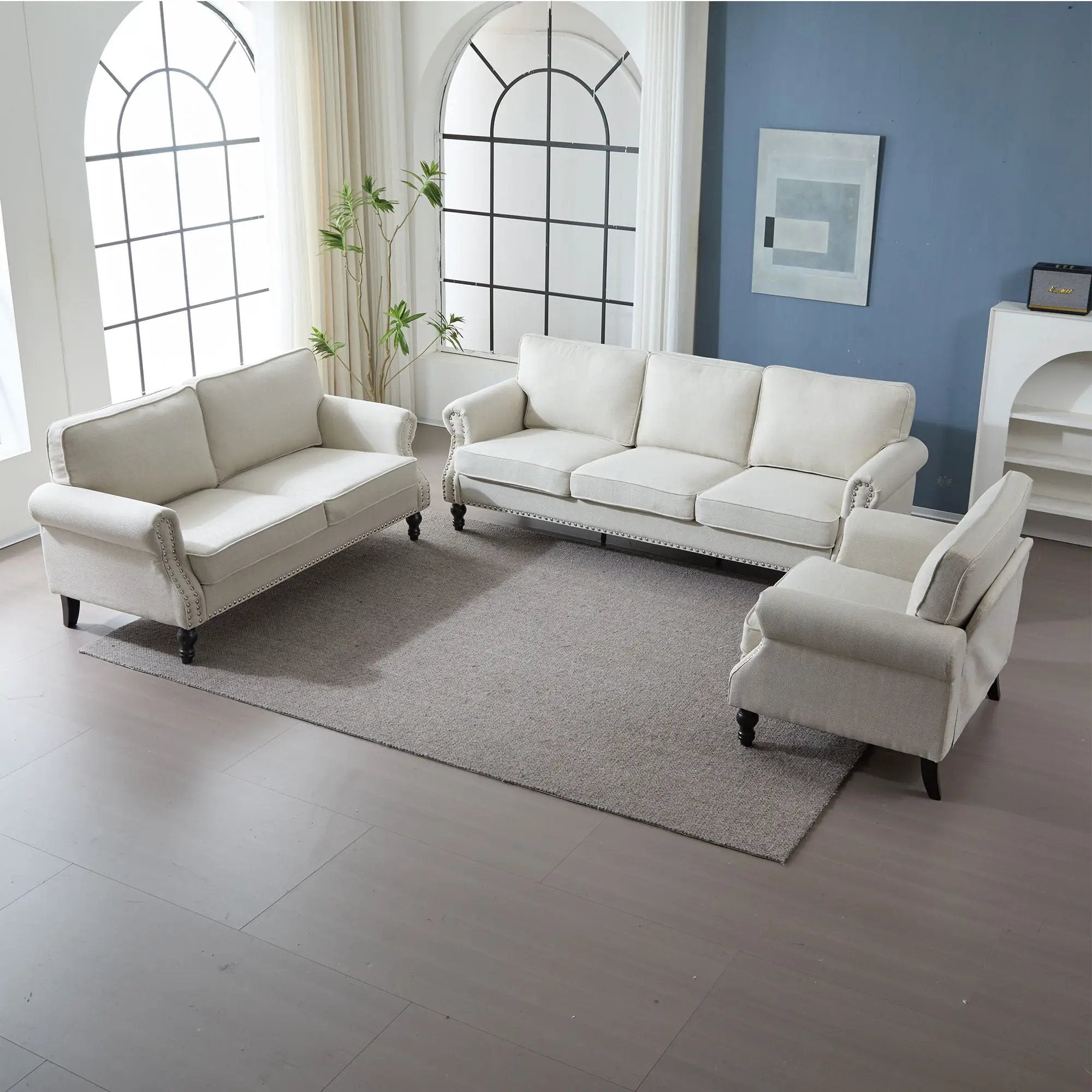 Rolled Arm Sofa With Nailhead Trim With Wooden Legs by Unique Piece Furniture