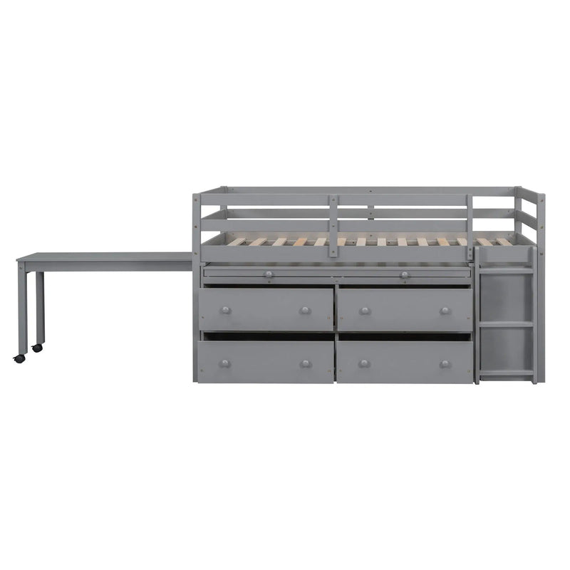 Loft Bed With Retractable Writing Desk And 4 Drawers, With Lateral Portable Desk And Shelves by HouseOfZazla
