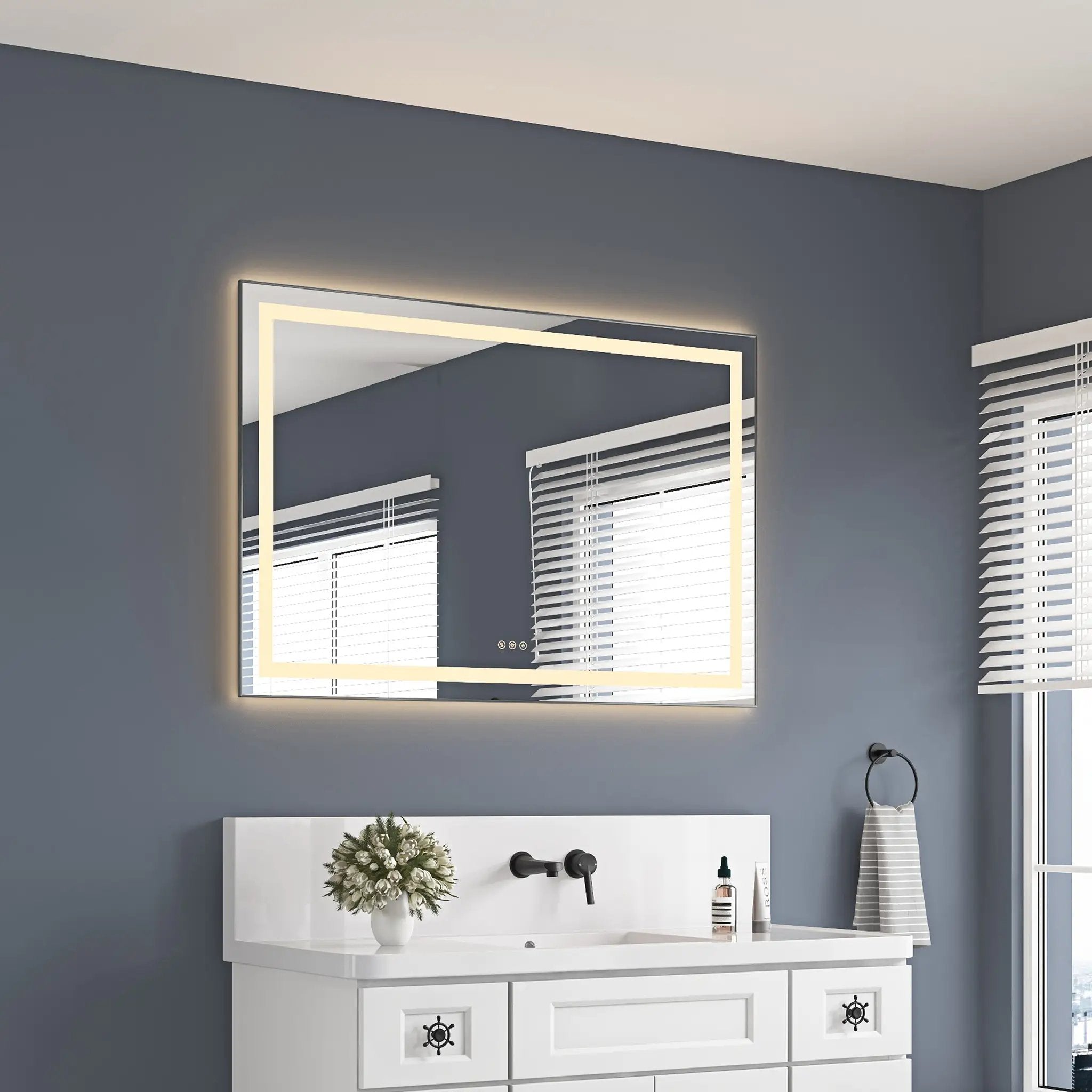 48" x 32" LED Bathroom Mirror with Front and Backlight by HouseOfZazla