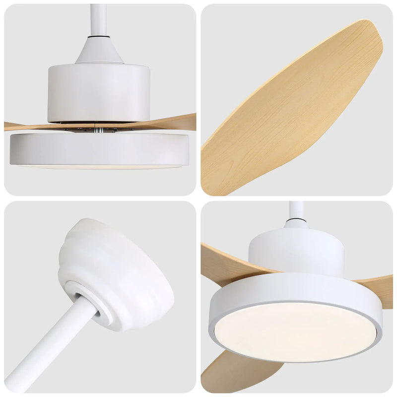 Ceiling Fan With 22W LED Light And Remote Control 6 Speeds Reversible DC Motor For Living Room - White by HouseOfZazla