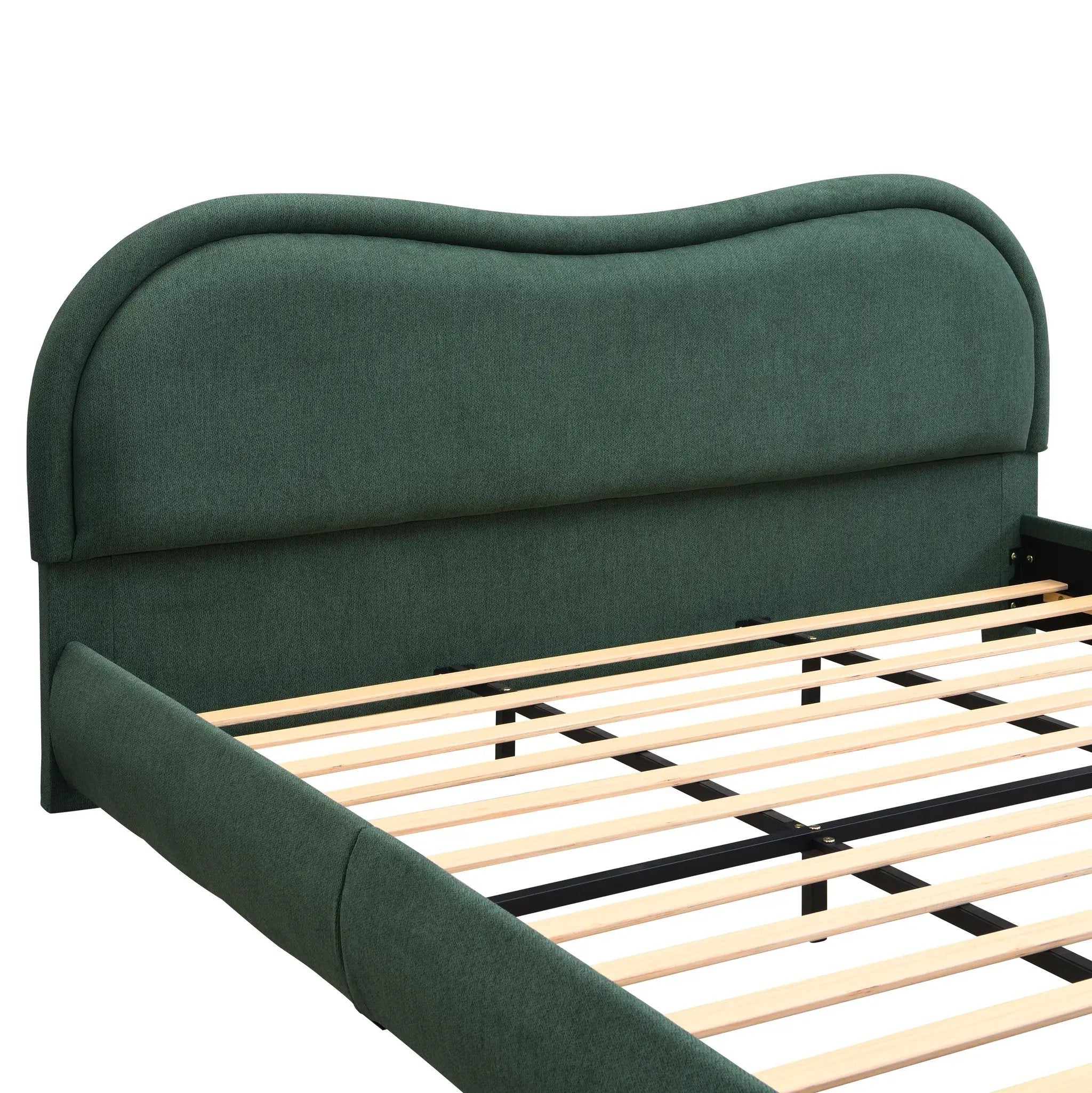 King Size Upholstered Platform Bed Frame with Rounded Corners by HouseOfZazla
