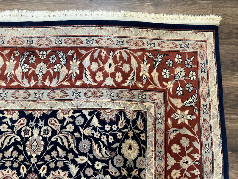 Indo Sarouk Rug 6x9, Vintage Indian Persian Rug, Wool Oriental Carpet, Navy Blue Red Allover Floral Rug, Traditional Very Fine Rug, Area Rug by Jewel Rugs