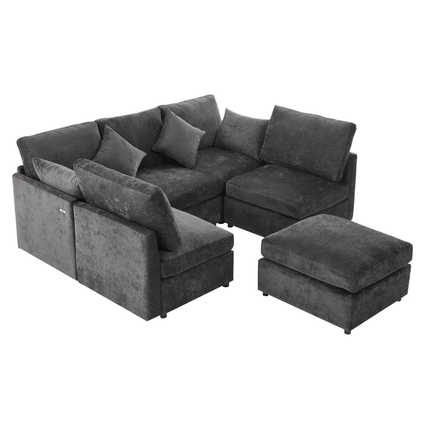 Sectional Sofa Modular U-Shaped With Ottoman & USB Ports by HouseOfZazla
