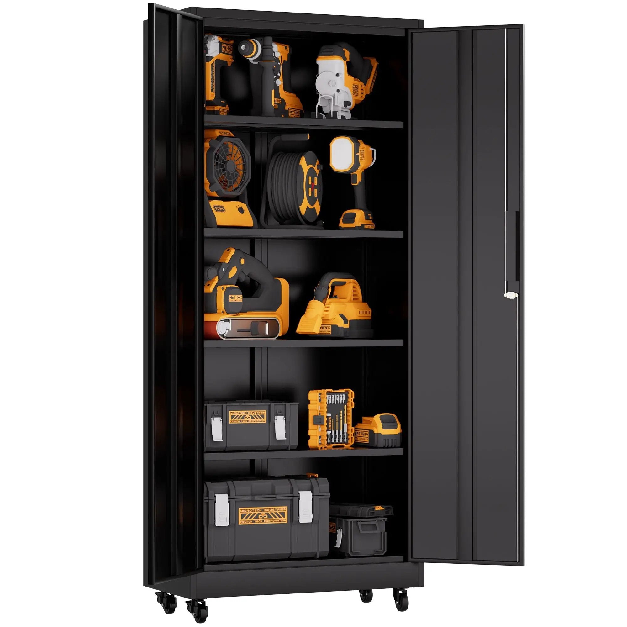 Heavy Duty Rolling Cabinet With Lock, Garage Storage Cabinet, 4 Adjustable Shelves For Tool Organization
